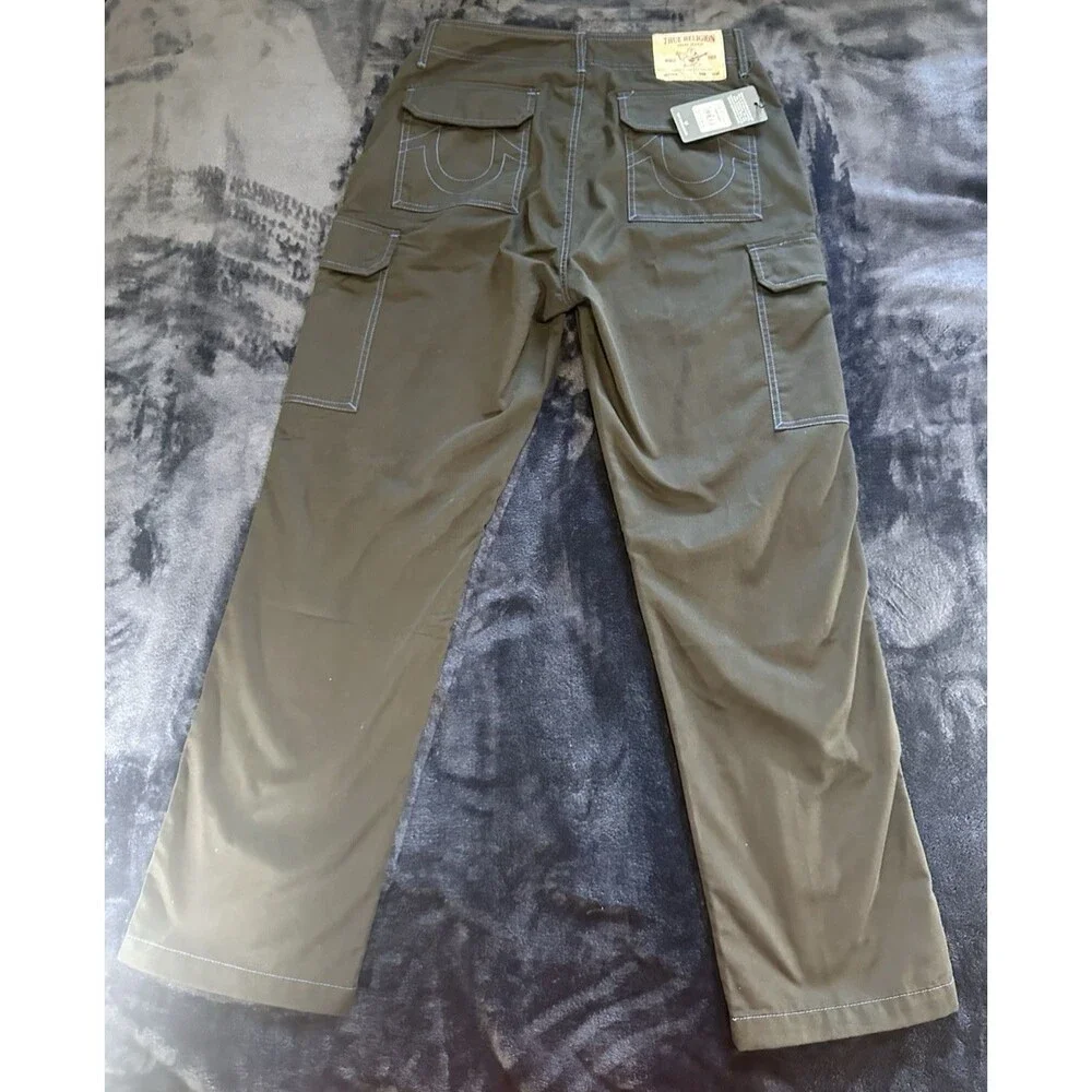True Religion Cargo Pants Straight Leg Jet Black Blue Stitches Men's 30x33 NWT